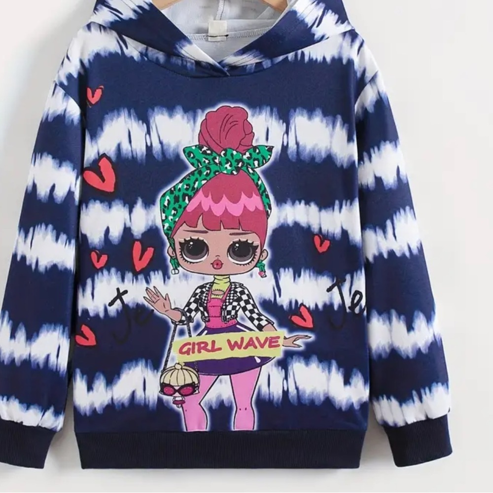 Girls Colorblock Tie Dye Figure Hooded Pullover. NWOT